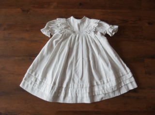 フランスアンティーク 洗礼式用 フリル付きコットンピケのベビードレス
