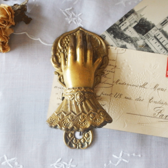 フランスアンティーク 1900年初期 真鍮製 貴婦人の手のクリップ 