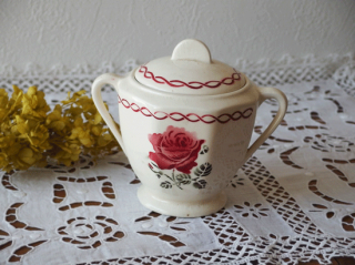 フランスアンティーク バドンヴィレ窯 陶器製 薔薇模様のシュガーポット