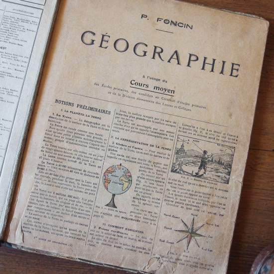 フランスアンティーク 地理の教科書 古い地図（GEOGRAPHIE）