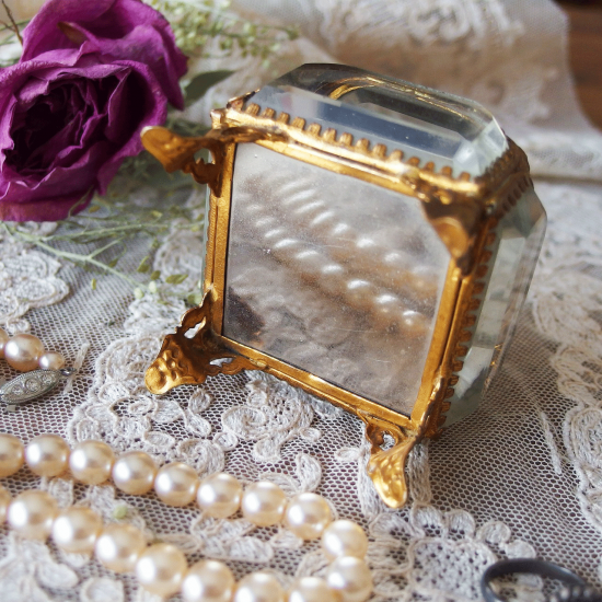 フランスアンティーク オルモルとベベルガラスのジュエリーボックス 宝石箱