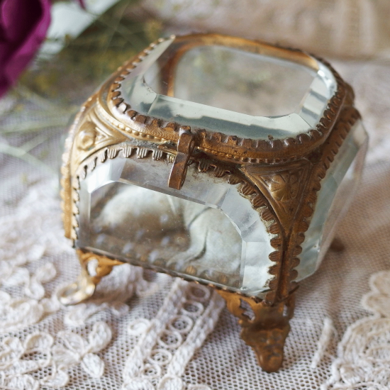 フランスアンティーク オルモルとベベルガラスのジュエリーボックス 宝石箱