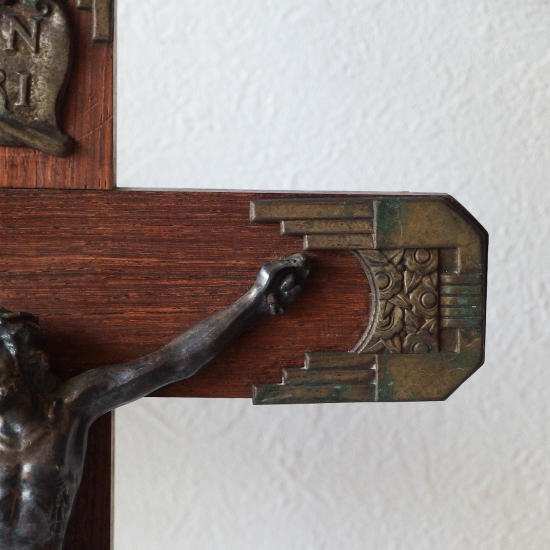 フランスアンティーク ローズウッド製十字架のオブジェ クロスのオーナメント キリスト磔刑 