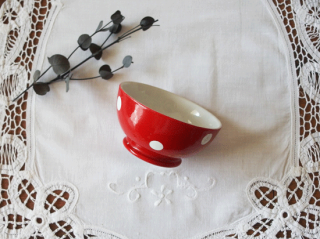 フランスアンティーク ロンシャン  赤い水玉の小さなカフェオレボウル　