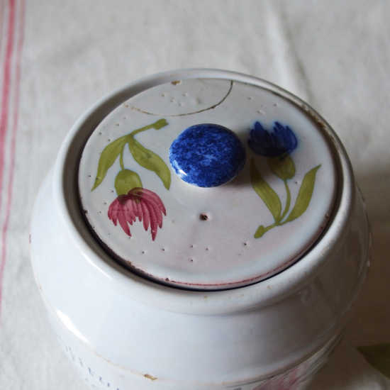 フランスアンティーク 陶器ジャー お花模様のジャムポット Chocolaterie de Royat