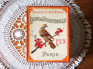 フランスアンティーク P.F.N PARIS 大きな糸箱 キジバトと梅デザインの紙箱