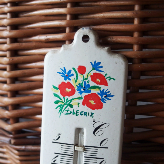 アンティーク 温度計 | フランスヴィンテージ 琺瑯製 クリーム色とお花の温度計 | アンティーク雑貨通販ショップClotte