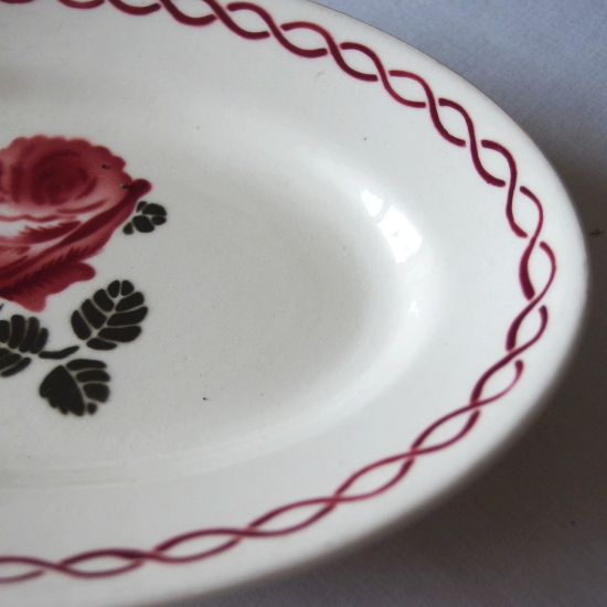 フランスアンティーク バドンヴィレ 薔薇模様のラヴィエ  オーバル型 前菜プレート（2）