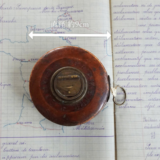 フランスアンティーク 革製ケースに入ったメジャー 巻き尺 DECAMETRE PARIS