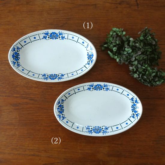 フランスアンティーク サンタマン 青いお花のラヴィエ  オーバル型 前菜プレート（1）