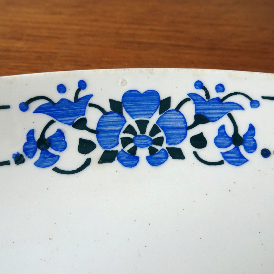フランスアンティーク サンタマン 青いお花のラヴィエ  オーバル型 前菜プレート（1）