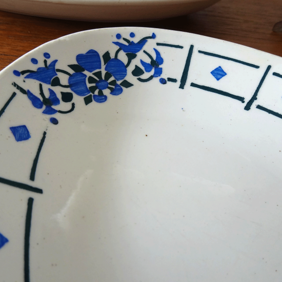 フランスアンティーク サンタマン 青いお花のラヴィエ  オーバル型 前菜プレート（2）
