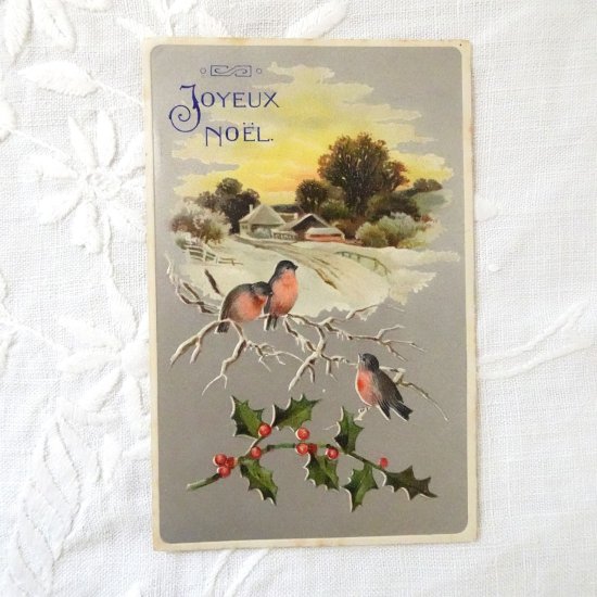 フランスアンティーク つがいの鳥 ポストカードアルバム（鳥モチーフのポストカード5枚付き）