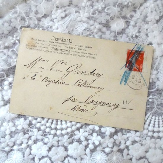 フランスアンティーク リボンのフォトフレーム オルモル装飾とベベルガラス ポストカード付き（１）