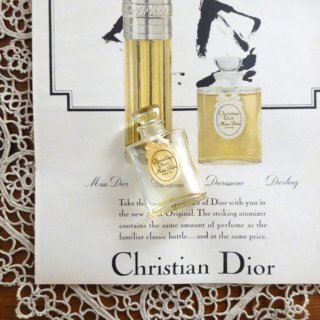 ヴィンテージ Chistian Dior  「Miss Dior」 の香水ボトルと広告のセット（1966年）クリスチャンディオール ミス ディオールのガラスボトル