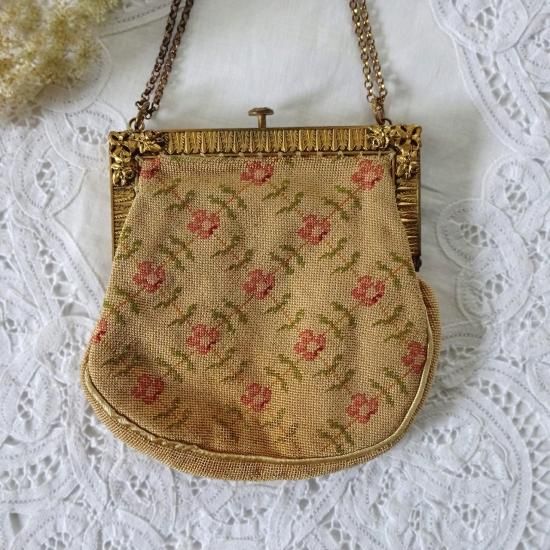 逸品】金糸刺繍イブニングバッグミラー付フランスアンティーク