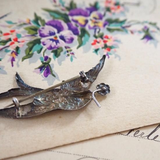 アンティーク ツバメのブローチ | フランス20世紀初頭 ツバメとお花の