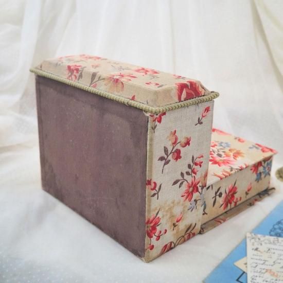 フランス　アンティーク　カルトナージュ　ボックス　収納箱　ローズ　バラ　100年 フランスアンティークカルトナージュボックス収納箱裁縫箱ローズバラ