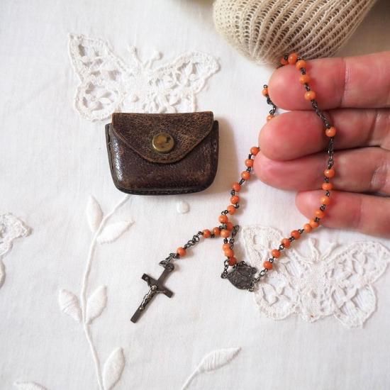 ドイツ　アンティーク　ロザリオ＆ロザリオケース　ミセル型　／　フランス　聖書 ドイツ アンティーク ロザリオ＆ロザリオケース ミセル型