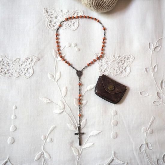 アンティーク ロザリオ | フランス ドール用ロザリオとレザーケースの