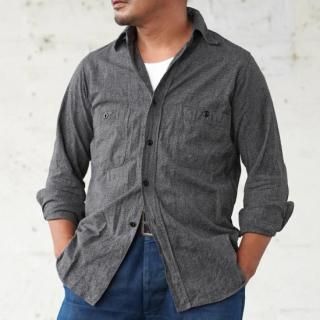 250128 1940s Chambray Work L/S Shirt Blue & Black
