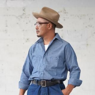 250128 1940s Chambray Work L/S Shirt Blue & Black