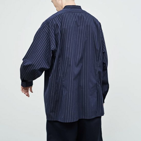 Graphpaper-High Count Broad Stripe Band Collar Shirt