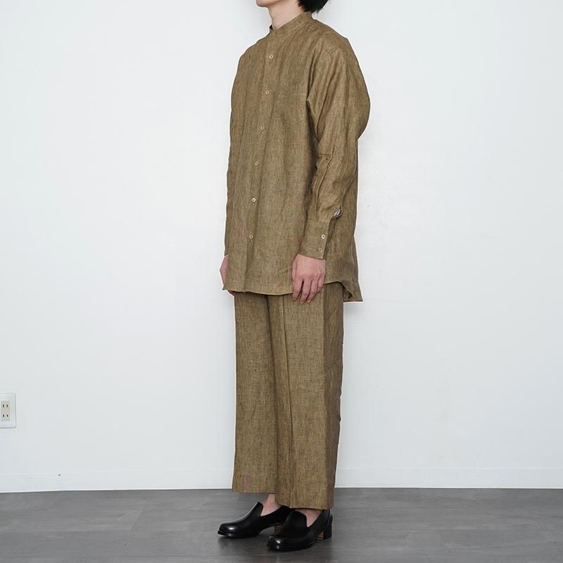 POSTELEGANT ポステレガント】LINEN CHAMBRAY SHIRT YELLOW BROWN