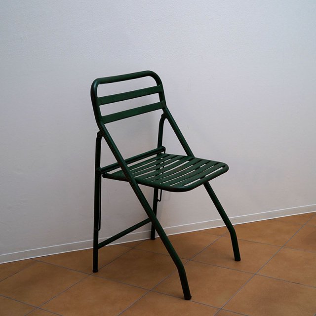 French Army Folding Chair / Green Metal / France / 1960s
