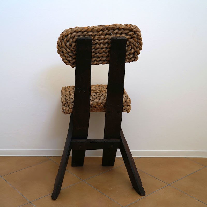 Audoux-Minet French Rush Cord Square Chair / 1950s / France