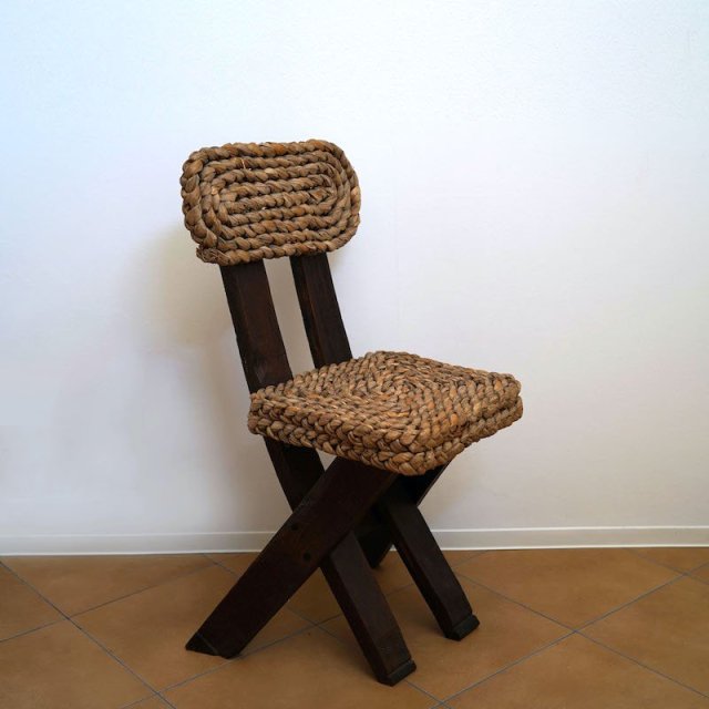 Audoux-Minet French Rush Cord Square Chair / 1950s  / France