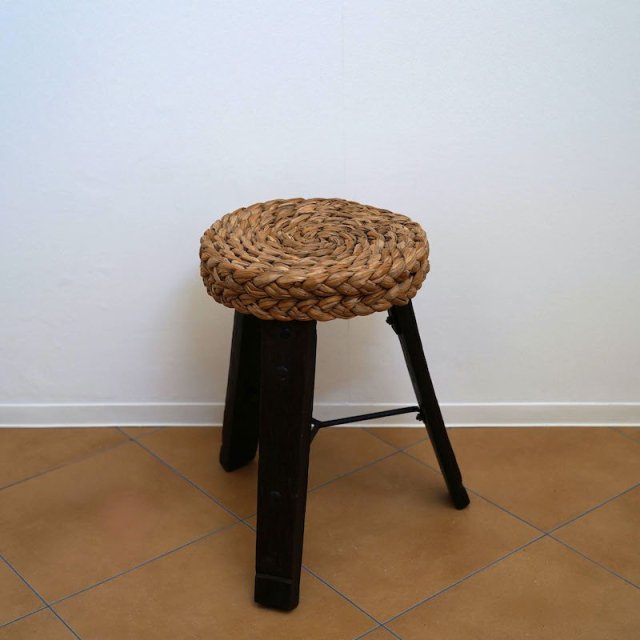 Audoux-Minet French Rush Cord Stool / 1950s  / France