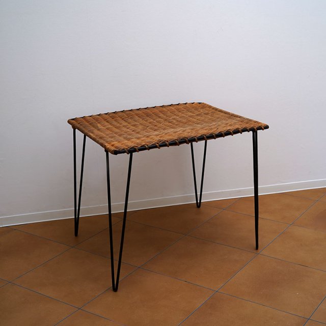 Rattan & Wire Side Table / Raoul Guys / France / 1950s