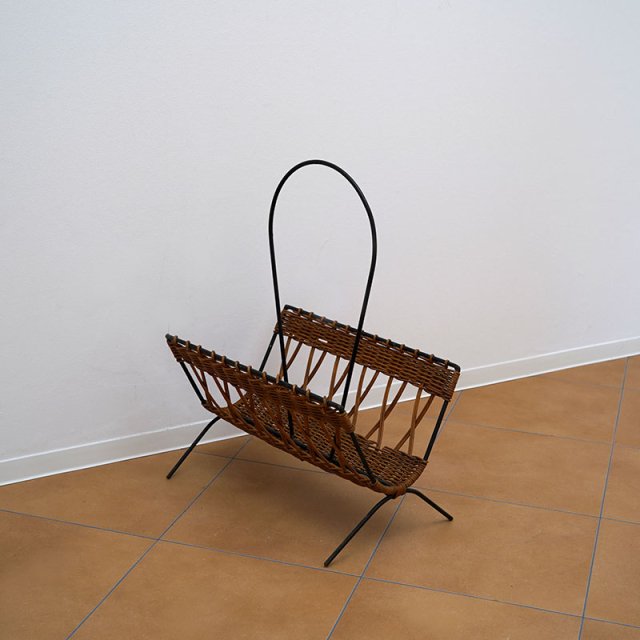 Rattan & Wire Magazine Holder / Raoul Guys / France / 1950s