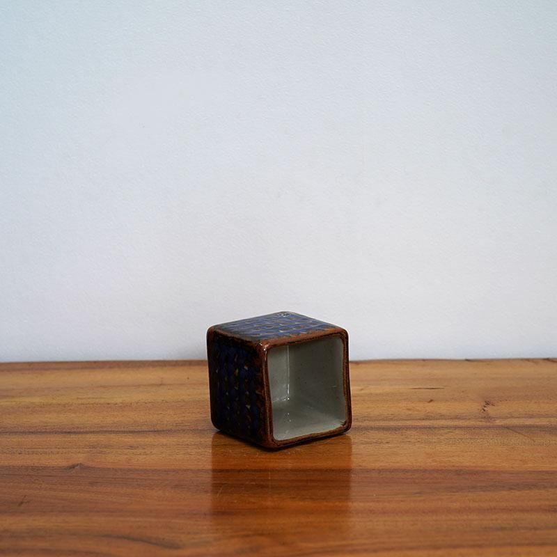 Tonala Pottery Square Cube Case / Mexico / Ceramica San German / Blue