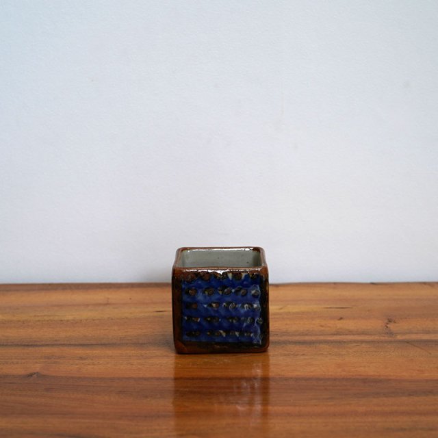 Tonala Pottery Square Cube Case / Mexico / Ceramica San German / Blue