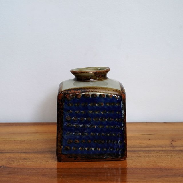 Tonala Pottery Medium Cube Vase / Mexico / Ceramica San German / Blue