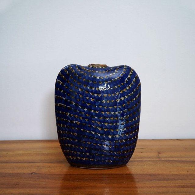 Tonala Pottery Large Unique Shape Vase / Mexico / Ceramica San German / Blue