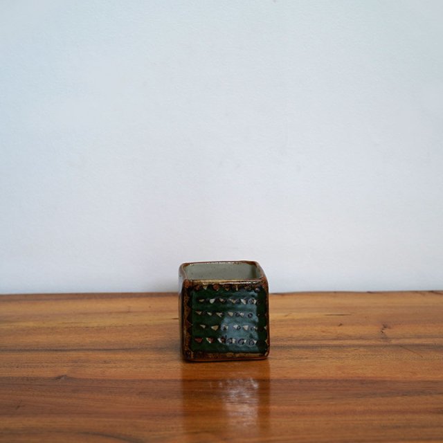 Tonala Pottery Square Cube Case / Mexico / Ceramica San German / Green