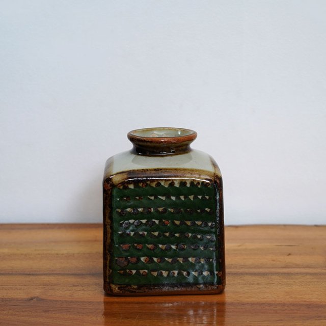 Tonala Pottery Medium Cube Vase / Mexico / Ceramica San German / Green