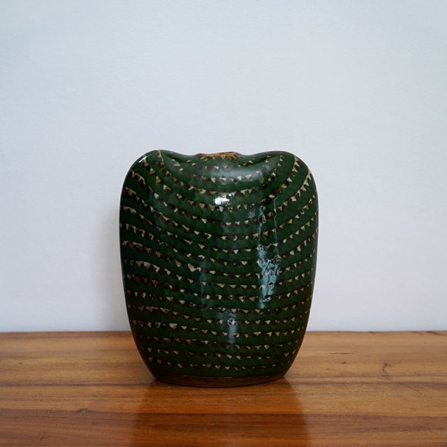 Tonala Pottery Large Unique Shape Vase / Mexico / Ceramica San German / Green