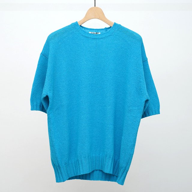 【2023 A/W】【AURALEE オーラリー】SHETLAND WOOL CASHMERE KNIT TEE TURQUOISE BLUE