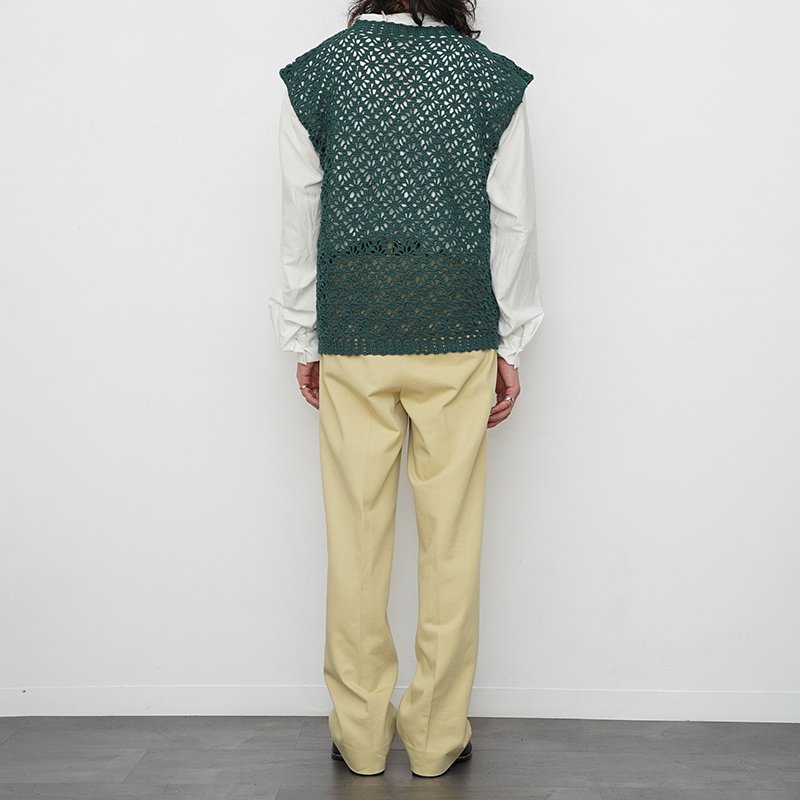 【2023 A/W】【LUFON ルフォン】CROCHET HAND KNIT VEST SHORT GREEN - THIRTY' THIRTY'  STORE