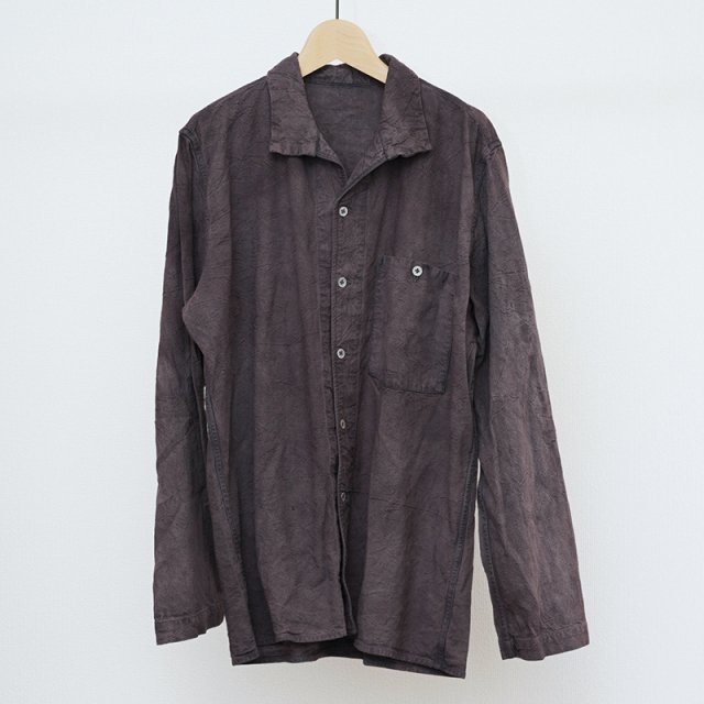 【Oliver Church オリバーチャーチ】Open Collar Shirt Hand-dyed Anthracite VINTAGE FRENCH