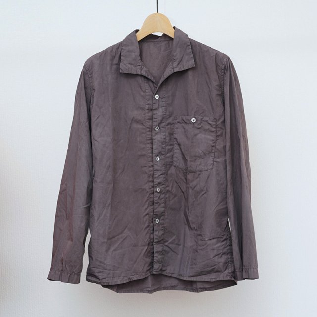 Oliver Church С㡼Open Collar Shirt Hand-dyed Anthracite ITALIAN COTTON BLUE STRIPED