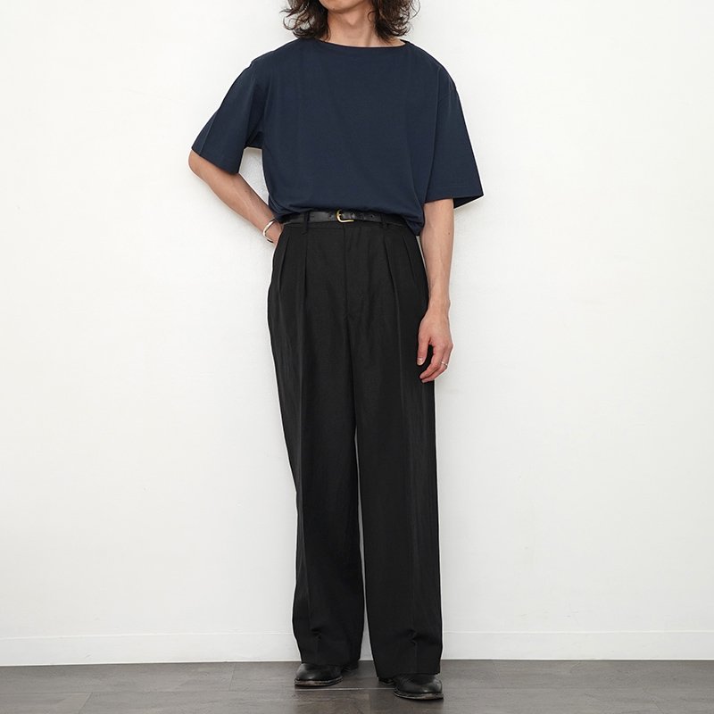 【2024 S/S】【Nikki ESSENTIAL PIECES ニッキ エッセンシャルピーシーズ】W/Li 2tuck Wide Tapered  Trousers BLACK - THIRTY' THIRTY' STORE