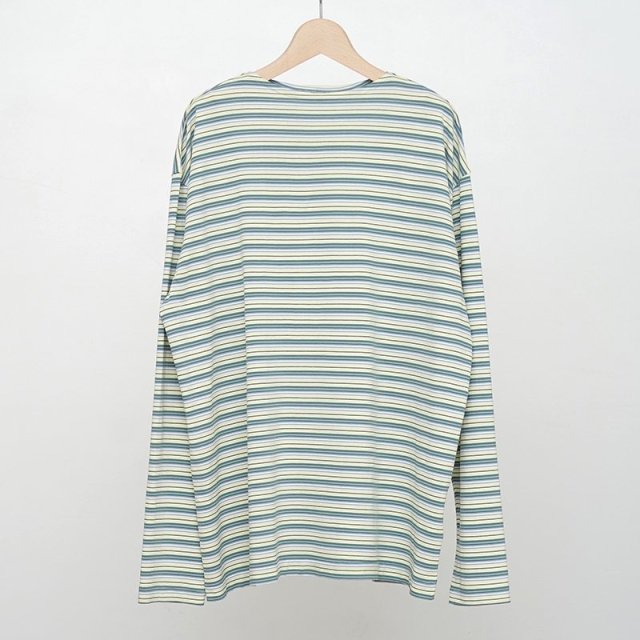 2024 S/SۡAURALEE ꡼HARD TWIST COTTON BORDER BOAT NECK L/S TEE LIGHT GREEN BORDER