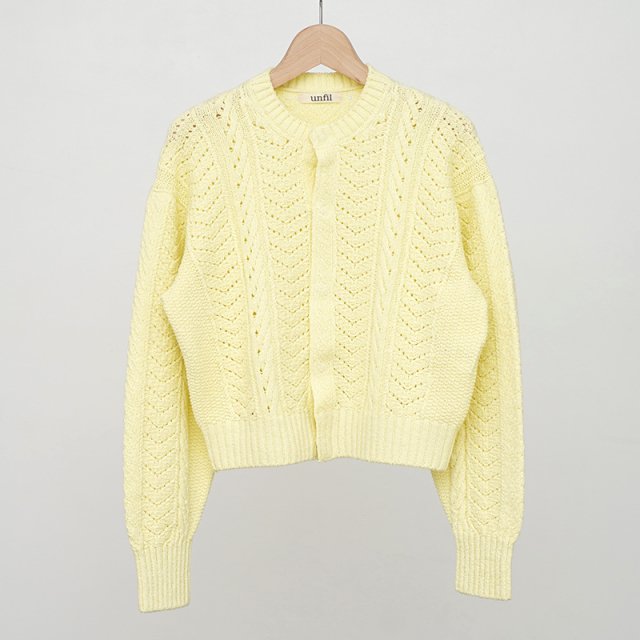 2024 S/Sۡunfil եǥopen work cable-knit cardigan cream yellow