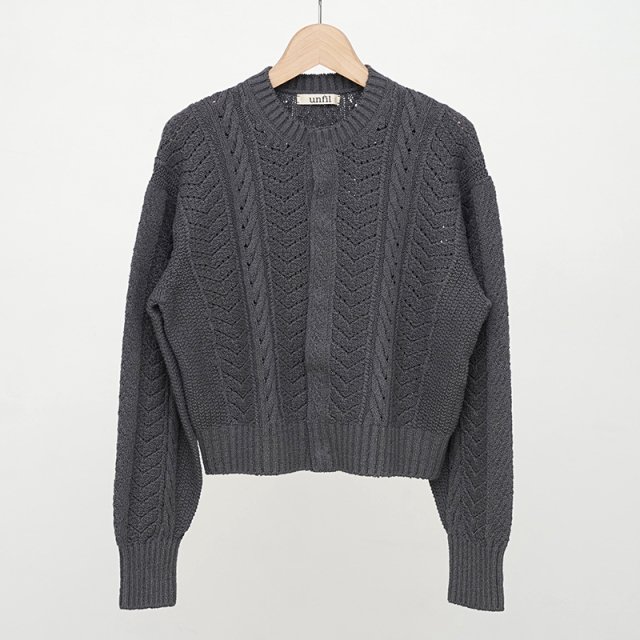 2024 S/Sۡunfil եǥopen work cable-knit cardigan charcoal navy