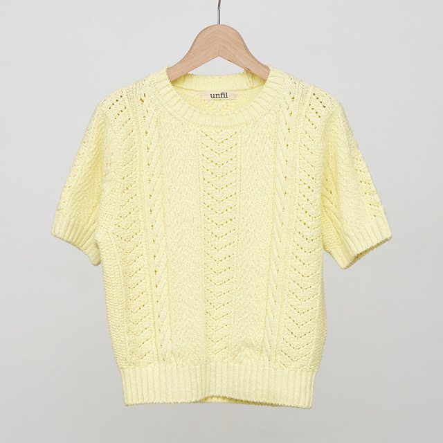 2024 S/Sۡunfil եǥopen work cable-knit sweater cream yellow